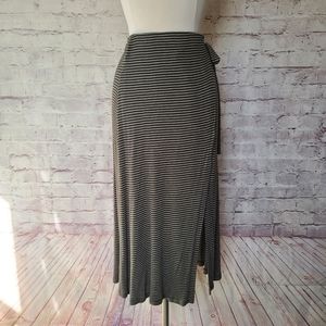 Emory Park Striped Ribbed Knit Wrap Midi Skirt